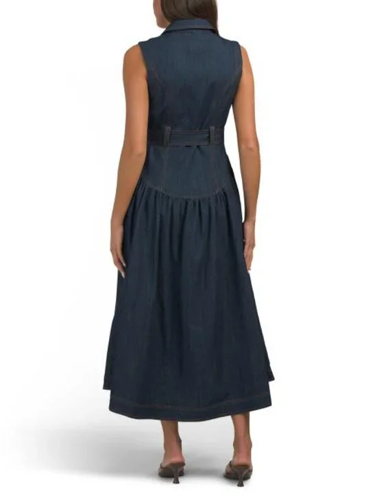 ZOE & CLAIRE Sleeveless Dropped Waist Denim Dress - Picture 2 of 5